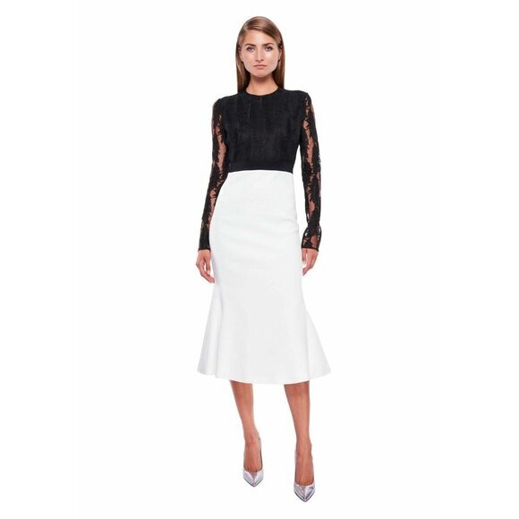 David Koma Black White Feather Macrame Flounce Midi Dress SZ 10 NWT - Picture 1 of 4
